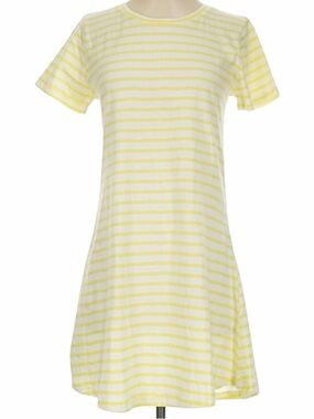 ADDISON BAY TShirt Dress Yellow White 100% Cotton Summer Size Small